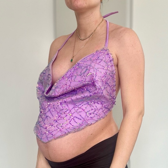 Handmade Y2K Blingy Bratz Doll Embellished Cowl Neck Bandana Backless Top - Sz S - Picture 2 of 8